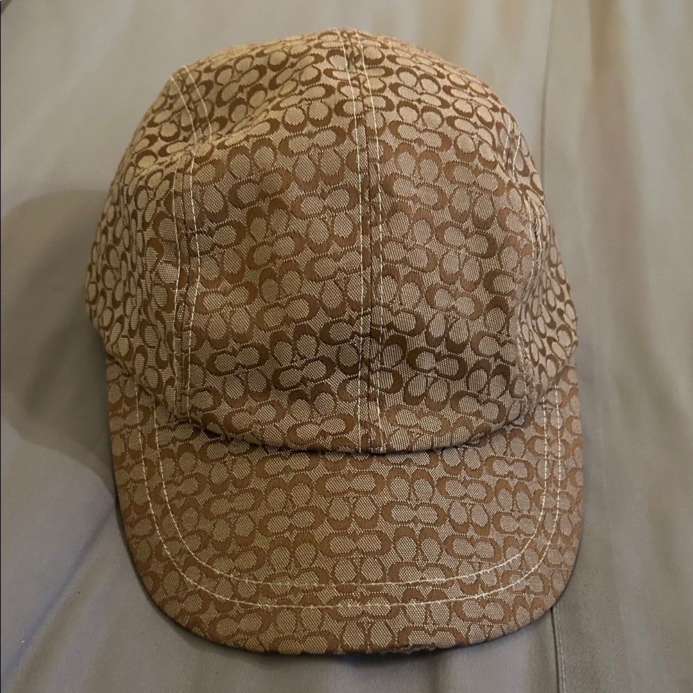 Tan Coach signature Jacquard Baseball Hat